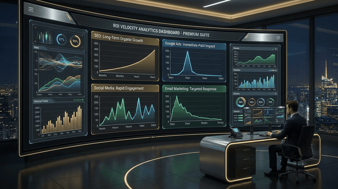 Dashboard analytics premium avec courbes de performance marketing